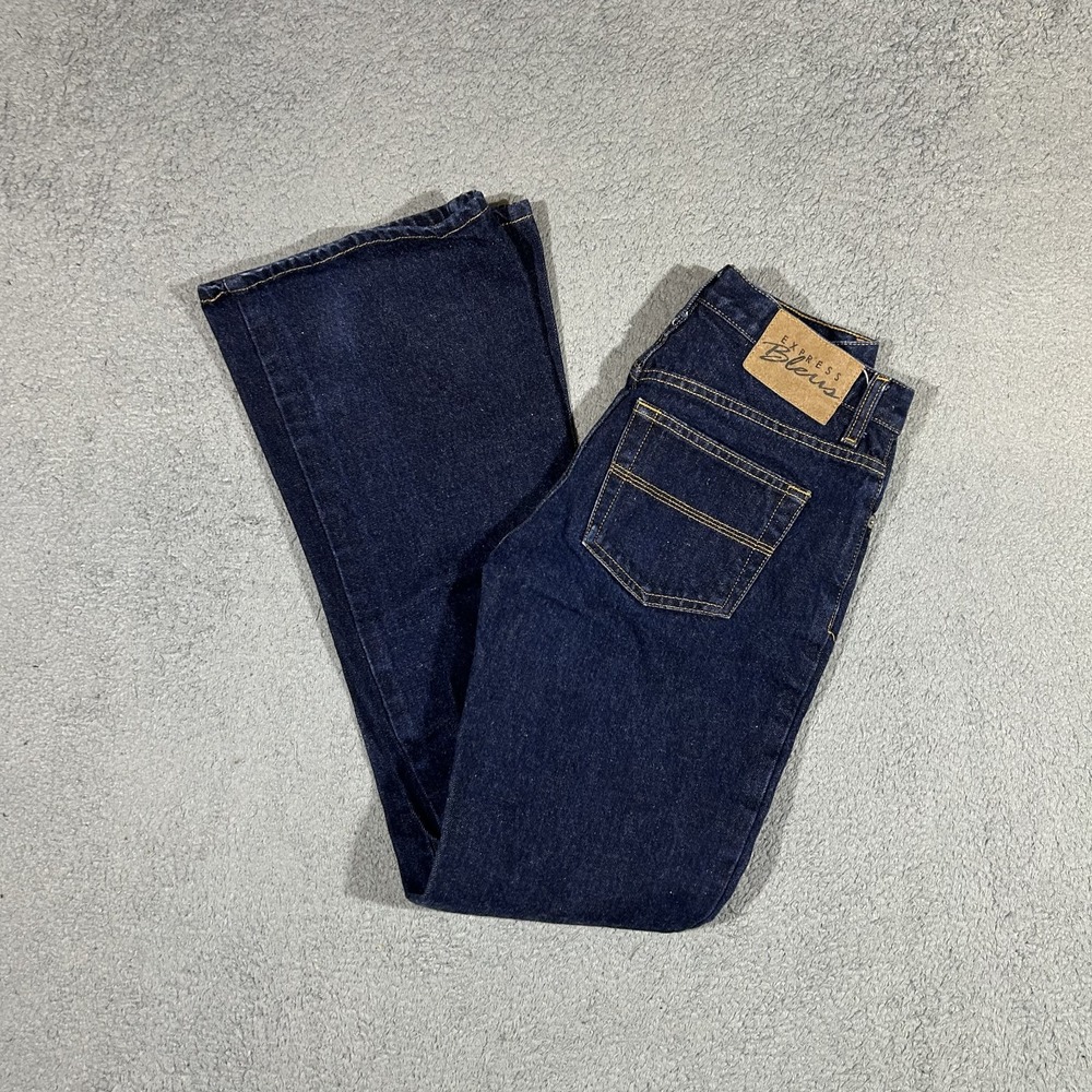 Express Bleus Jeans Womens 3/4R Flare High Rise Dark Wash Denim #3793